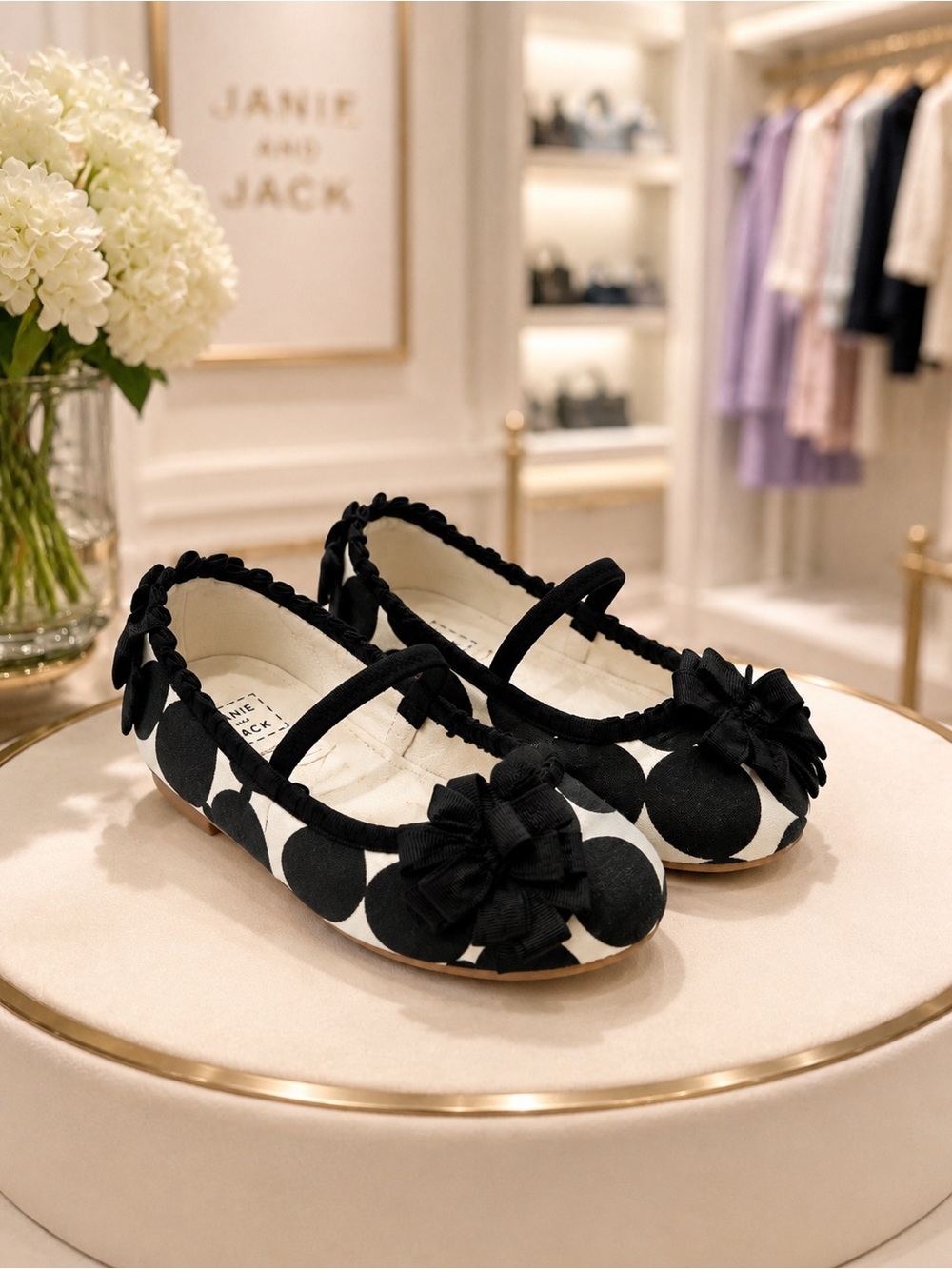 Janie and Jack Black and White Polka Dot Mary Jane Flats with Bow